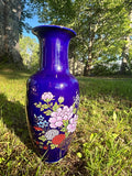 Vintage Japanese Cobalt Blue Vases — Hand-Painted Pair