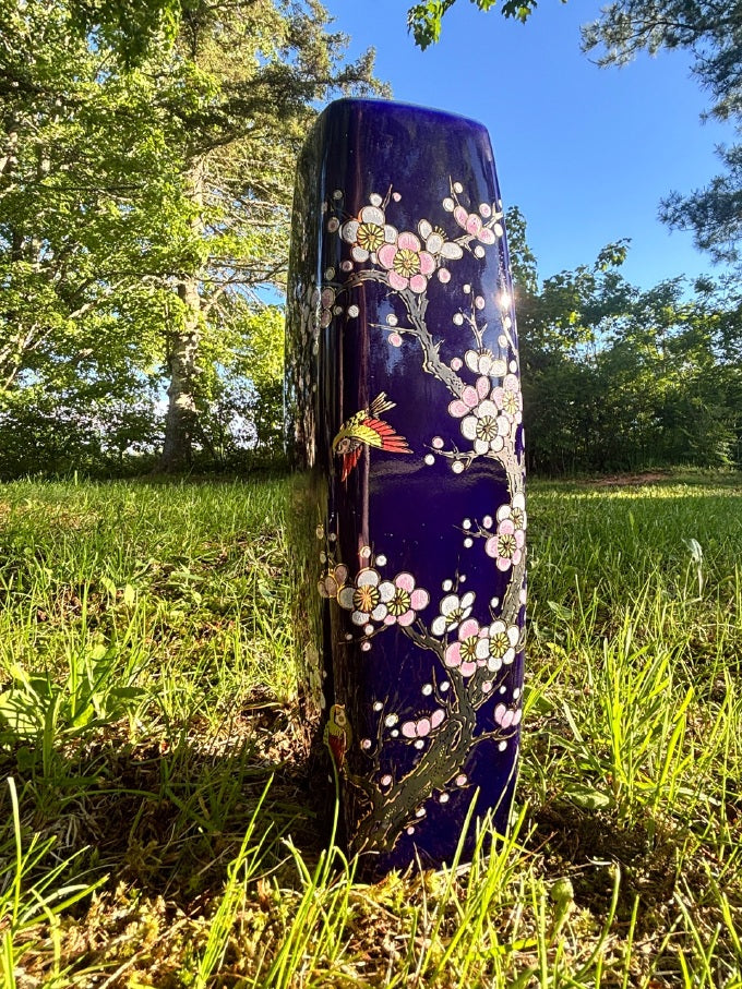 Vintage Japanese Cobalt Blue Vases — Hand-Painted Pair