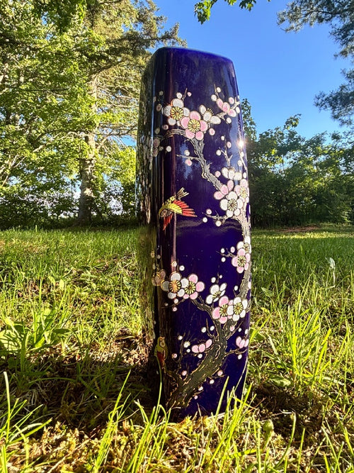 Vintage Japanese Cobalt Blue Vases — Hand-Painted Pair