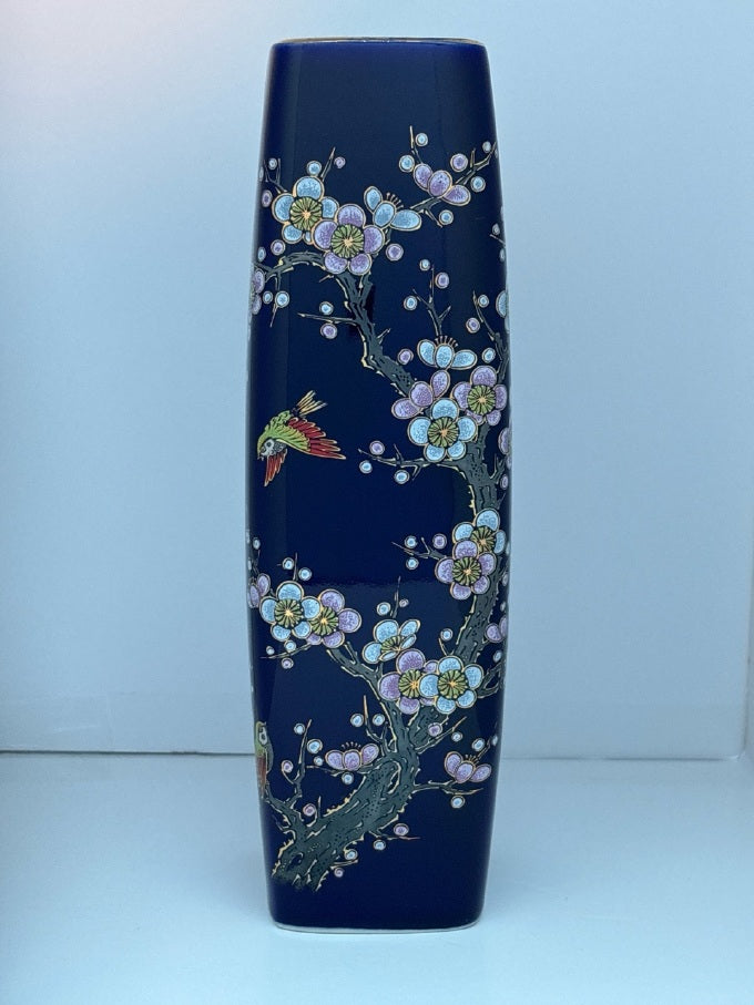 Vintage Japanese Cobalt Blue Vases — Hand-Painted Pair