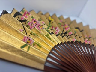 Vintage Hand-Painted Japanese Cherry Blossom Folding Fan (Sensu)