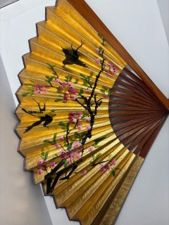 Vintage Hand-Painted Japanese Cherry Blossom Folding Fan (Sensu)