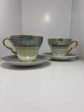 Vintage Japanese Lusterware Tea Cup & Saucer Set — 2 Pairs