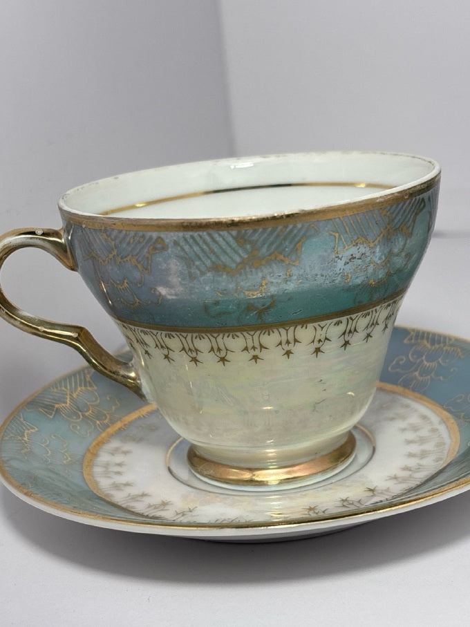 Vintage Japanese Lusterware Tea Cup & Saucer Set — 2 Pairs