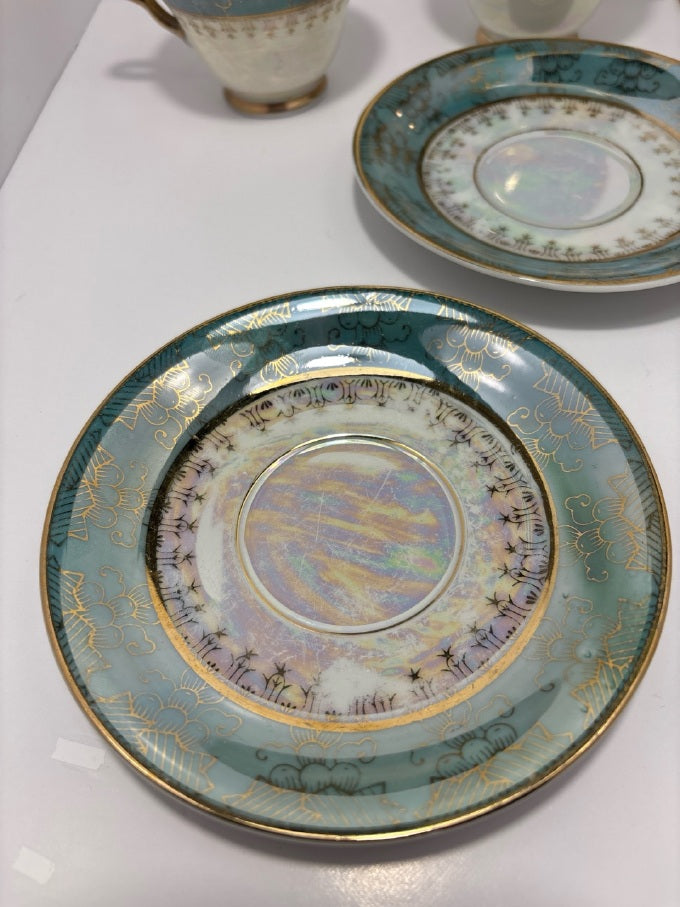 Vintage Japanese Lusterware Tea Cup & Saucer Set — 2 Pairs