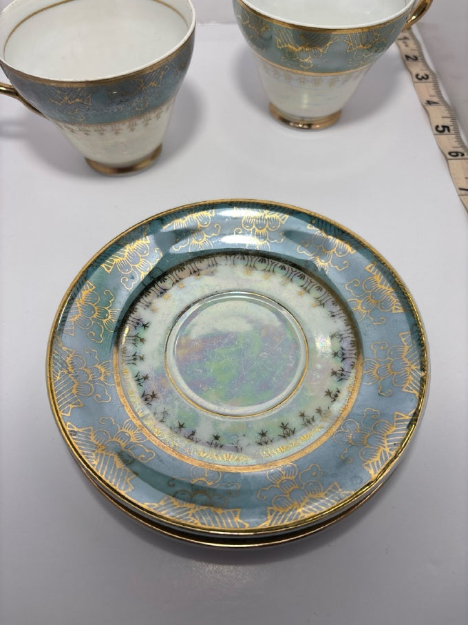 Vintage Japanese Lusterware Tea Cup & Saucer Set — 2 Pairs