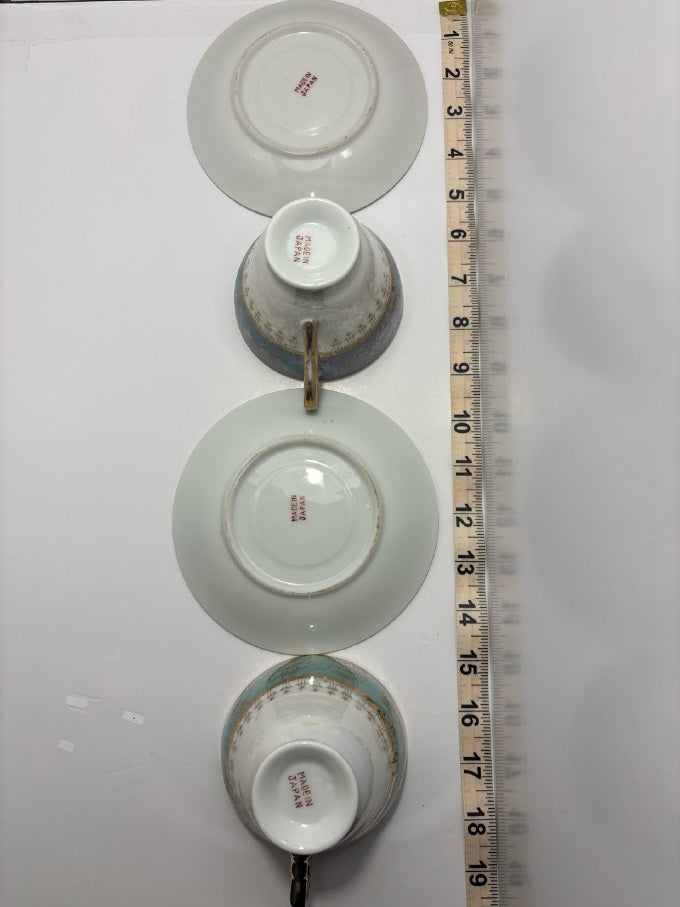 Vintage Japanese Lusterware Tea Cup & Saucer Set — 2 Pairs